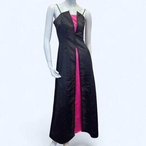 Y2K black & hot pink rhinestone formal gown